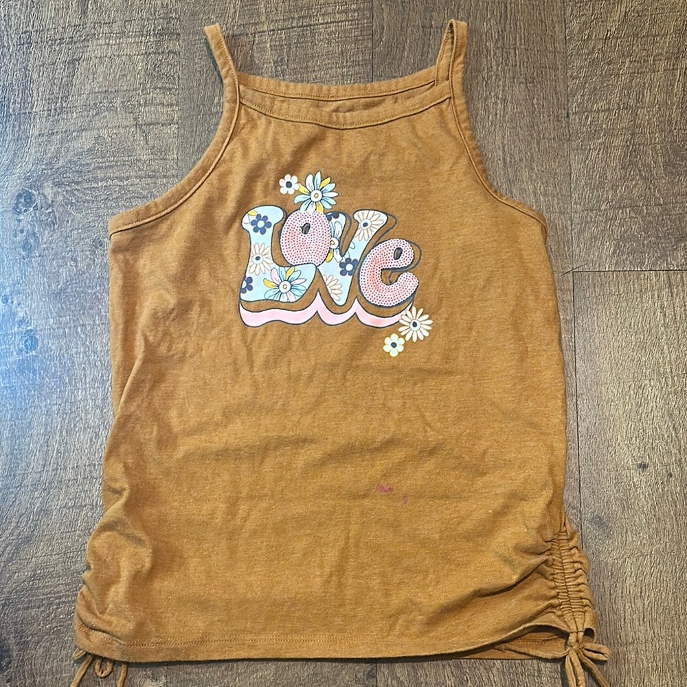 Brown Tank Top with Love Graphic Girls